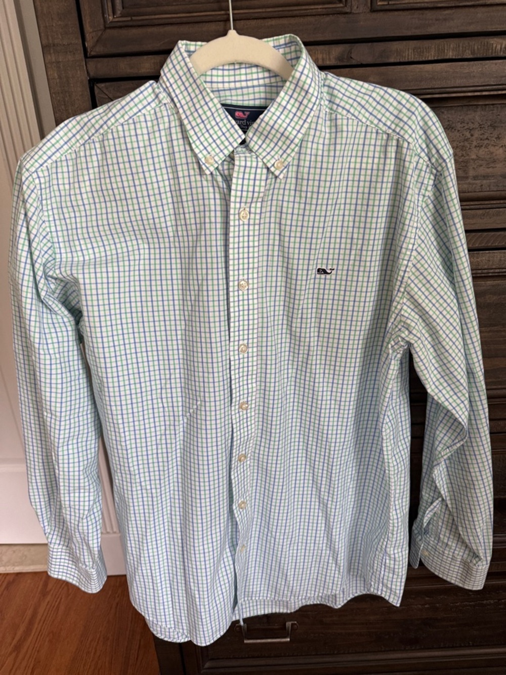 Vineyard Vines Whale Shirt Light Blue & Green Checked Button-Down Shirt